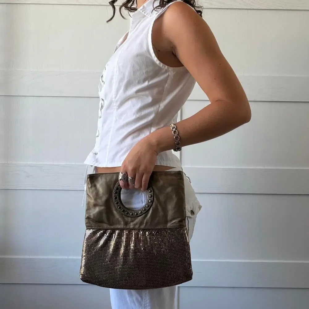 Bronze metallic handbag with shimmering